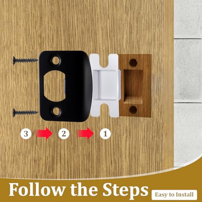 Black Door Strike Plate, Strike Plate with a Snap-Fit Box, 4 Screws and 3 Wooden Sticks, Door Latch Plates, for Doors Frame Repair Kit