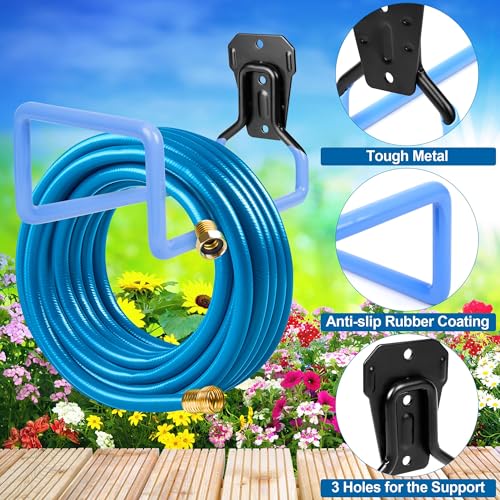 PeoMev 2PCS Hose Hanger Wall Mount - Metal Garden Hose Storage Water Hose Holders for Outside Heavy Duty Hose Reel for Water Hose - color: 2pc Blue