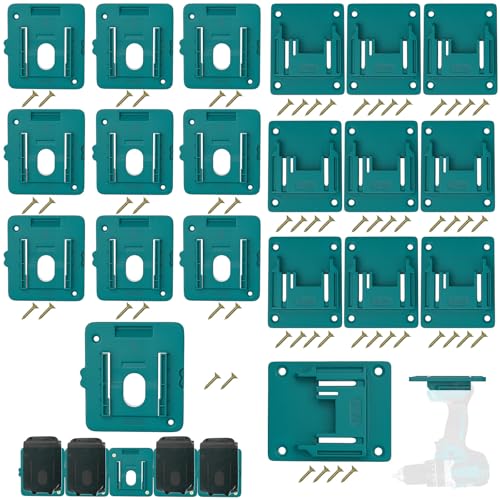 20 Packs Tool Holder and Battery Mount Holder for Makita 18V, 10 Pack Battery Mounts Rack Fit for 18V Batteries, 10 Pack Drill Tool Hangers Organizer, for Garage/Workshop Storage(w/60 Screws) - color: Blue for BL1850