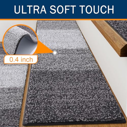 OLANLY Stair Treads Non Slip 15PCS, 8" x 30" Indoor Stair Runners for Wooden Steps, Edging Stair Rugs with Reusable Peel and Stick Adhesive for Kids Elders and Pets, Grey - color: Grey