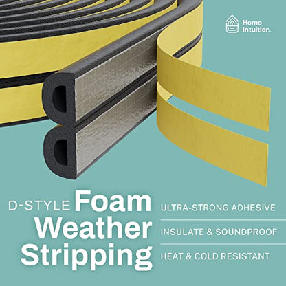 66 Feet Self Stick Foam Weather Stripping Door Window Seal Draft Stopper Insulation Tape for Windows and Doors Soundproof Weatherstripping Gap Blocker - color: Black