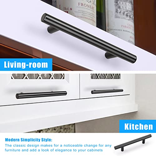 KNOBWELL 6 Pack 3-3/4" Black Drawer Pulls, T Bar Modern Kitchen Cupboard Handles Bathroom Cabinet Pulls, Round Black Handles 5-9/10 Inch Length - color: Black, size: 3 3/4inch(96mm)