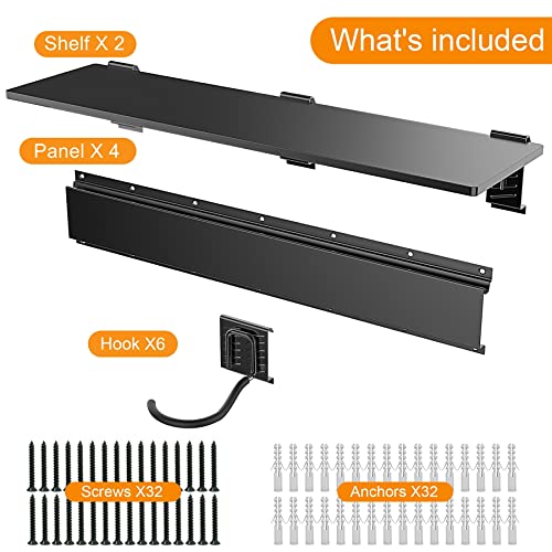 TORACK Wall Mounted Bike Storage Rack with Shelf, 6 Bikes Hangers for Garage, Space Saving Bike Rack Wall Mount, Holds Up to 600 lbs - size: 96" Rail