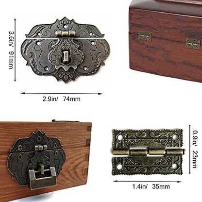 Jewelry Box Antique Lock Latch Hasp Hinges Handle Box Corner Protectors Kit for DIY Jewelry Box Bronze, Box not Included