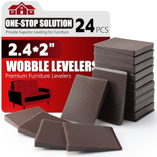 Furniture Leveler 24pcs Kit Size Variety | Multi-Purpose Rubber Shim for Leveling Feet Stable | Anti-Wobble Pad for Uneven Table, Dresser Leg, Toliet and More Furniture | Prevent from Wobbling - color: Brown-24pcs, size: 2.4*2.0*0.28inch