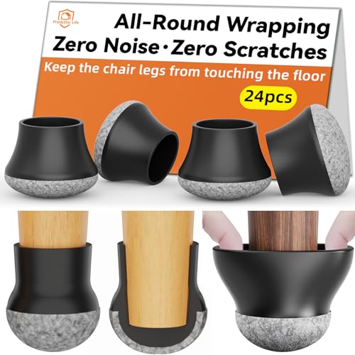 24pcs Chair Leg Floor Protectors for Hardwood Floor |Protect Wood Tile Floors Chair Leg Caps with Wrapped Felt Pads| Anti-Scratch Reduce Noise |Fit Angled Chair Legs| Black Round XL Fit:1.4"-1.75" - color: 24pcs Black, size: Round-XL (1.4-1.75inch)