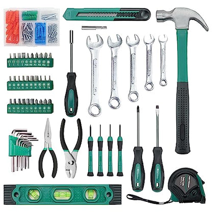 CARTMAN 152-Piece Basic Household Hand Tool Set,with Toolbox Storage Case, All Purpose Home Tool Kit Includes Essential Tools for Office College Repairs Green - color: Green