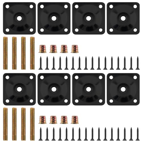 8 Sets Leg Mounting Plates Kit, M8 Thread Furniture Sofa Legs Attachment Plates T-Plate for Repairing Damaged Sofa Couch Seats, with Hanger Bolts, Screws(8, Black) - color: Black