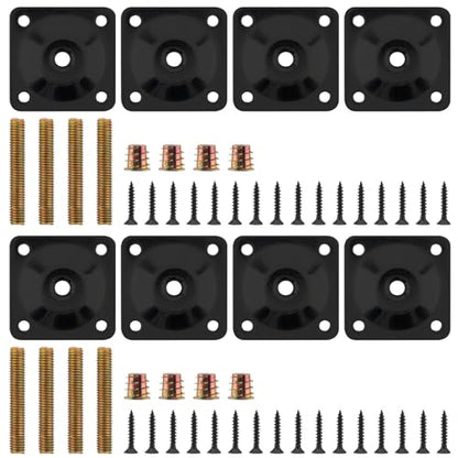 8 Sets Leg Mounting Plates Kit, M8 Thread Furniture Sofa Legs Attachment Plates T-Plate for Repairing Damaged Sofa Couch Seats, with Hanger Bolts, Screws(8, Black) - color: Black
