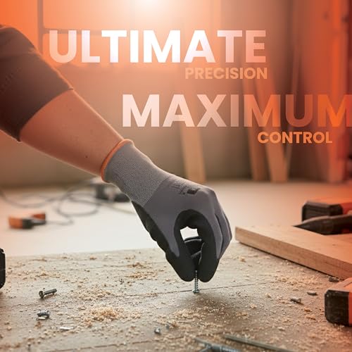Cut Resistant Nitrile Grip Gloves | Durable Spandex & Nylon Safety Gloves with Elastic Knit Wrist - size: Large