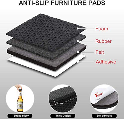 Yelanon Non Slip Furniture Pads -56 pcs（1+2）” Furniture Grippers, Non Skid Furniture Legs,Self Adhesive Rubber Furniture Feet, Anti Slide Furniture Hardwood Floor Protector for Keep Couch Stoppers - size: 56pcs 1"+2"+2" Round & Square