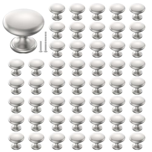 POZEAN Cabinet Knobs Brushed Nickel 50 Pack Cabinet Handles Drawer Knobs Solid Knobs Silver with Screws for Dresser Drawer Cabinet Cupboard - Modern Kitchen, Bedroom and Bathroom Hardware - color: Silver, size: 50 Pack