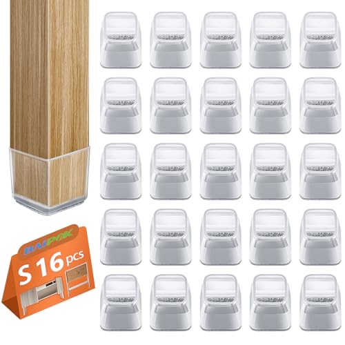 16pcs Square Chair Leg Floor Protectors, Furniture Pads for Hardwood Floors, Furniture Sliders for Chair Legs, Floor Protectors for Chairs, Silicone Chair Leg Caps Cover, Clear, Small - color: Transparent-16pcs, size: Square S (0.90'' -1.22'')