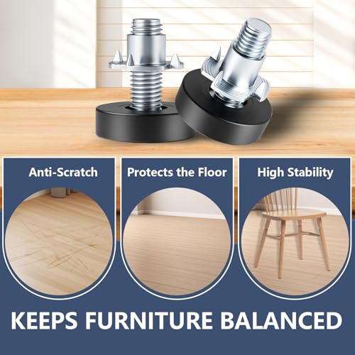 1/4" Thread Furniture Feet Levelers, 12 PCS Adjustable Feet Levelers, Adjustable Furniture Levelers with T-Nuts for Table, Chair, Furniture Legs