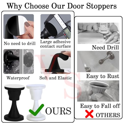 Rubber Door Stopper Self Adhesive,No Magnetic Door Stop,Wall Protector Door Holder,No Need to Drill Door Catch (2, Black)