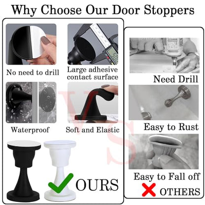 Rubber Door Stopper Self Adhesive,No Magnetic Door Stop,Wall Protector Door Holder,No Need to Drill Door Catch (2, Black)
