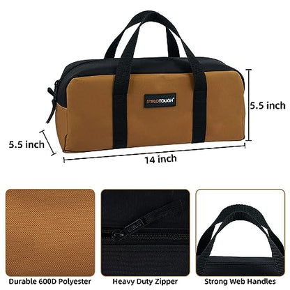 MELOTOUGH Canvas Tool Bag 14 Inch Tool Tote Bag with Zipper Heavy Duty Portable Tool Organizer Bag for Electrician,HVAC,Carpenter,Mechanic,Plumbing(Tan) - color: TanBlack