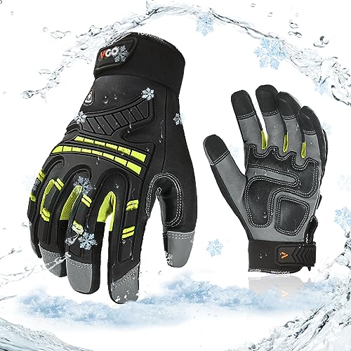 Vgo... -4℉ or above Winter Waterproof High Dexterity Heavy Duty Mechanic Glove, Anti-vibration, Anti-abrasion, Touchscreen (1 Pair,M,Green,GA8954FW) - color: Green, size: Medium