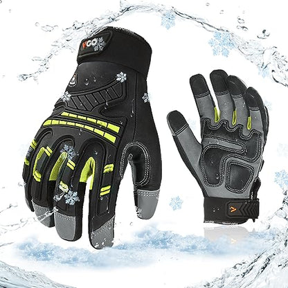 Vgo... -4℉ or above Winter Waterproof High Dexterity Heavy Duty Mechanic Glove, Anti-vibration, Anti-abrasion, Touchscreen (1 Pair,M,Green,GA8954FW) - color: Green, size: Medium