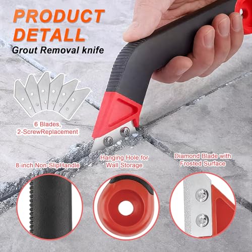 23 Pack Grout Removal Tool Kit, 2 Tile Grout Saws with 6 Extra Blades, 2 Hand Grout Saw with 5 Cleaning Sawtooth Blades, Hook Knife, for Bath Shower Floor Tile Grout Cleaning Caulk Remover