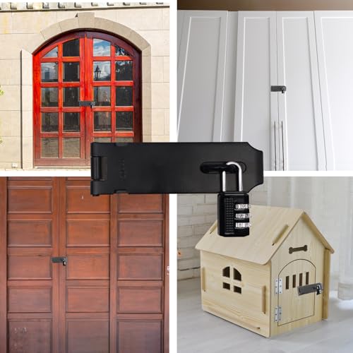 2Pcs Door Locks Hasp Latch,4 Inch 304 Stainless Steel Safety Packlock Clasp Hasp Lock Latch,Hinge Lock Padlock with Screws for Gates,Doors,Cabinets, Closets and More(Black) - style: Black-4INCH