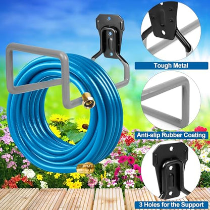 PeoMev Garden Hose Holder - Metal Garden Hose Reel Wall Mounted Water Hose Holders for Outside, Heavy Duty Hose Hanger for Water Hose Storage - color: Gray