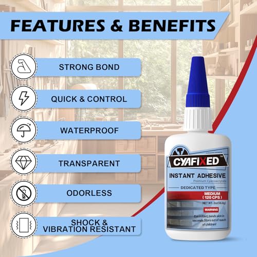 CYAFIXED Professional Grade Cyanoacrylate Super Glue, Medium Viscosity CA Glue for Woodworking, 2 oz. (56.8 Grams) - Instant Adhesive for Woodturning, Pen Turning, Hobby Models & Most Wood Bonding - size: 2 oz