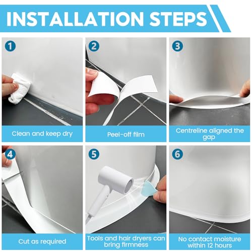 Caulk Tape, 1 Roll White Caulk Tape Waterproof Self Adhesive, Caulking Sealant Tape for Kitchen, Countertop, Bathroom, Sink, Shower, Bathtub, Toilet Edge Protectorwith Sealing Tool(1.5" x 10.5Ft)