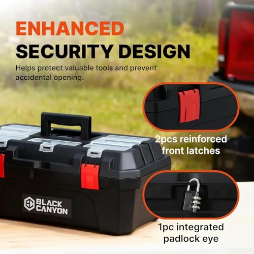 Black Canyon 19 Inch Portable Plastic Tool Box, 19 in × 9.6 in × 8.3 in, Padlockable 1 Piece 19 in - size: 8.3 in × 9.6 in × 19 in