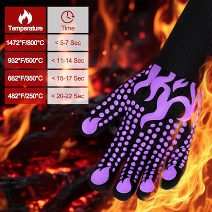Comsmart BBQ Gloves, 1472 Degree F Heat Resistant Grilling Gloves Silicone Non-Slip Oven Gloves Long Kitchen Gloves for Barbecue, Cooking, Baking, Cutting - color: Purple, size: long