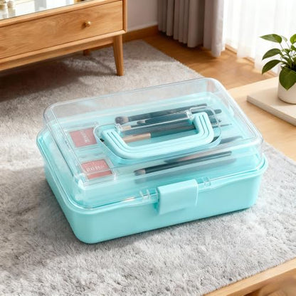 3 Layers Blue Craft Art Box, Plastic Portable Tackle Box, Sewing Organizer for Crafts, Sewing Supplies, Jewelry and Tools - color: Bl