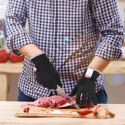 Kitchen Work Safety Protection Anti-Cutting Gloves Grade 5 Wear Resistance,Peel The Shell, Cut The Meat - color: Black 1, size: X-Large