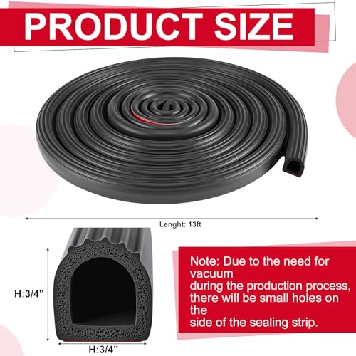 Pangda 13Ft D Shape Rubber Weather Stripping Foam Self-Adhesive EPDM Seal Strip for Noise Reduction Waterproof Dustproof for Cars Boats RVs Windows Doors (3/4" W x 3/4" H) - size: 13ft L, style: 3/4" W X 3/4" H