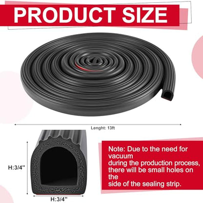 Pangda 13Ft D Shape Rubber Weather Stripping Foam Self-Adhesive EPDM Seal Strip for Noise Reduction Waterproof Dustproof for Cars Boats RVs Windows Doors (3/4" W x 3/4" H) - size: 13ft L, style: 3/4" W X 3/4" H
