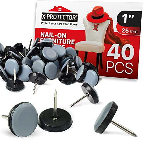 Chair Glides X-PROTECTOR – 1" Furniture Glides 40 pcs – Grey Nail-on Chair Sliders – Premium Chair Leg Floor Protectors – Slide Effortlessly with Chair Leg Pads That Protect Your Floor! - size: 1" 40 Pcs Grey