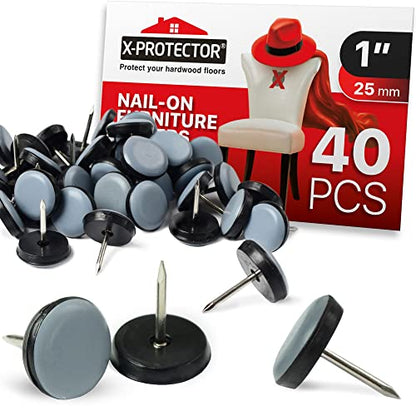 Chair Glides X-PROTECTOR – 1" Furniture Glides 40 pcs – Grey Nail-on Chair Sliders – Premium Chair Leg Floor Protectors – Slide Effortlessly with Chair Leg Pads That Protect Your Floor! - size: 1" 40 Pcs Grey