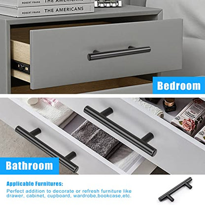 KNOBWELL 6 Pack 3" Kitchen Cabinet Handles Black, Modern Matte Black Dresser Drawer Pulls for Cupboard Vanity Closet, 5" Overall Length - color: Black, size: 3 inch(76mm)