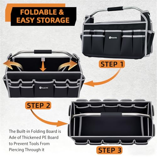 20in Tool Bags For Men Heavy Duty, 22 PCS Pockets Tool Bag Organizer Foldable Open Top Tool Bag With Handle, Wide Mouth Electrician Tool Tote, Grey - size: 20INCH