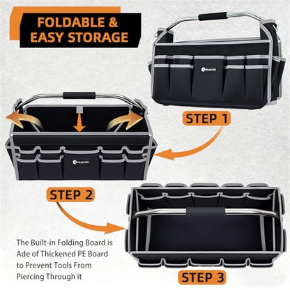 16in Tool Bags For Men Heavy Duty, Tool Bag Organizer Foldable Open Top Tool Bags, Tool Tote Bag With Handle, Wide Mouth Electrician Tool Tote, 22 PCS Pockets Tool Carrier, Grey - size: 16INCH