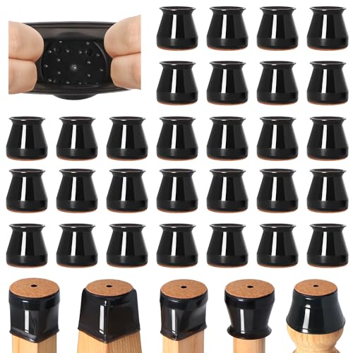 32 Pcs Chair Leg Floor Protectors for Hardwood Floors Silicone Covers to Protect Wood Tile Floors Felt Bottom Furniture Leg Caps Anti-Scratch Reduce Noise (Fit:0.9"-1.29") - color: Black-32pcs, size: Universal S