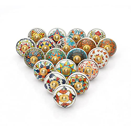 Craft Trade Ceramic Cabinet Knobs for Drawer, Kitchen Cabinets & Cupboard – Decorative Furniture Knobs & Pull Handles for Dresser & Wardrobe (Multi, Set of 20) - color: ‎Assorted, style: 20