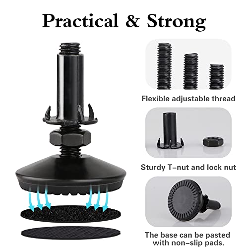 4 Set M10 Adjustable Leveling Feet, Heavy Duty Height Adjuster Furniture Leveler Foot With T Nut, Screw On Cabinet Restaurant Table Chair Self Levelers Leg (2" Base Dia & Thread Length, Black) - style: Black Stable Leg Levelers