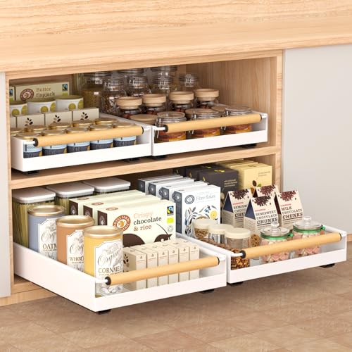 Pull out Cabinet Organizer, 16" Deep Pull Out Drawer for Kitchen Cabinets Adhesive with Nano Film, Slide out Cabinet Organizer Shelf for Pantry Bathroom Organization White - color: White, size: One Pack