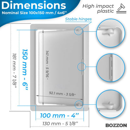 Access Panel for Drywall - 4 x 6 inch - Wall Hole Cover - Access Door - Plumbing Access Panel for Drywall - Heavy Durable Plastic White - size: 4 x 6