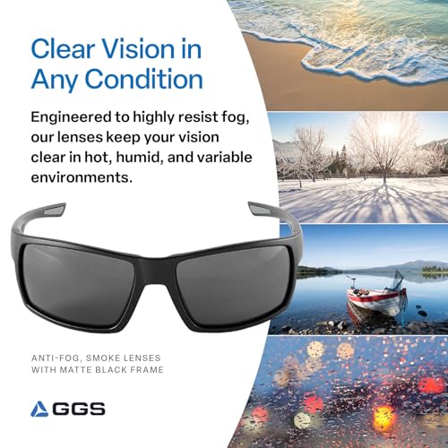 Bullhead Safety Amberjack Safety Glasses with Anti Fog and Scratch Resistant Lenses, Polycarbonate Protective Eyewear with UV Light Protection, Smoke Lenses, Matte Black Frame - color: Smoke Lens, Matte Black Frame, style: Anti-fog