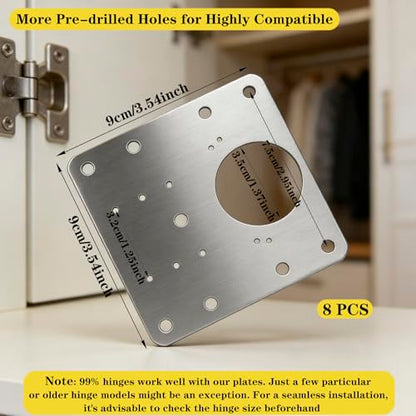 8 PCS Cabinet Hinge Repair Plate - Stainless Steel Cabinet Hinge Repair Replacement Kit,Hinges Repair Fixing Plates with Screw for Kitchen Cupboard Door Locker Cabinet Door
