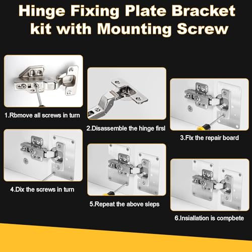 6 Pcs Cabinet Hinge Repair Plate, Hinge Repair Board, Cabinet Hinges Repair Brackets with Screws, Metal Hinges Repair Fixing Plates - size: Small
