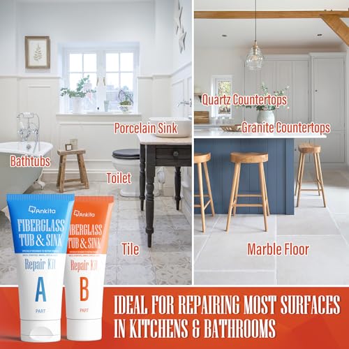 Fiberglass Tub Repair Kit(Color Match), Fiberglass Shower and Acrylic Bathtub Repair Kit for Scratches, Cracks, Chips, Holes on Porcelain, Enamel, Tubs, Tile, Sink, Fix Chipped Almond Bath Tub