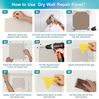 37 Pcs Drywall Repair Kit with 12"x12" Dry Wall Panel, Dry wall Patch Kit Sheetrock Repair Kit with Spackle, Mesh Tape, Putty Knives & Sanding Block for Sheet Rock Wall Surface Ceiling Large Hole Fill - style: 2 Bottle Wall Repair Agent