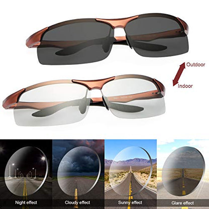 YIMI Men Photochromic Polarized Sports Sunglasses Cycling Fishing Driving Glasses UV Protection Eyeglasses Anti Glare Eyewear - color: 8003 Brown